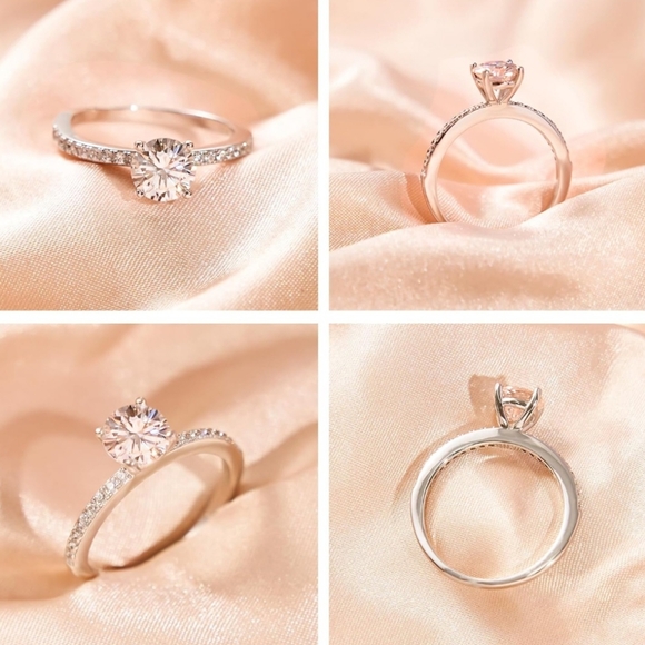 Moissanite 18kt white gold plated 925 sterling silver 1ct engagement ring size 8 - Picture 1 of 7